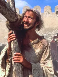Graham Chapman gets stuck carrying a cross in Life of Brian.