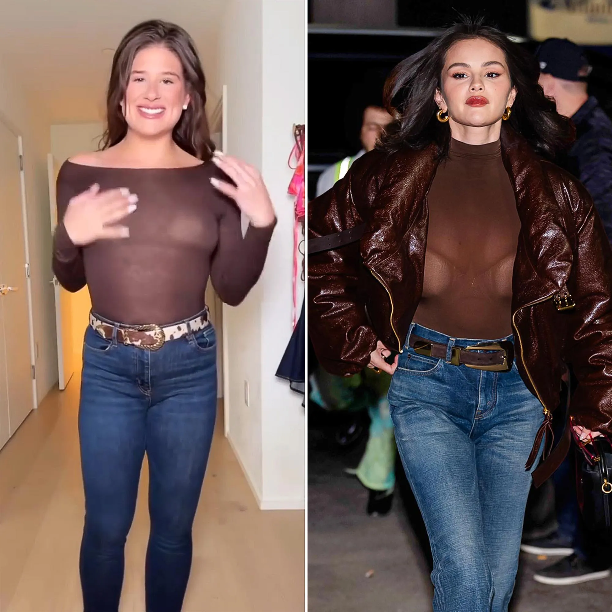 Remi Bader Channels Selena Gomez s Date Night Outfit in Sheer Brown Top 062