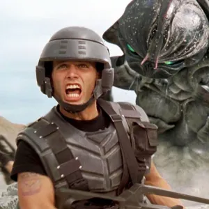 Casper Van Dien faces a giant bug in 'Starship Troopers.'