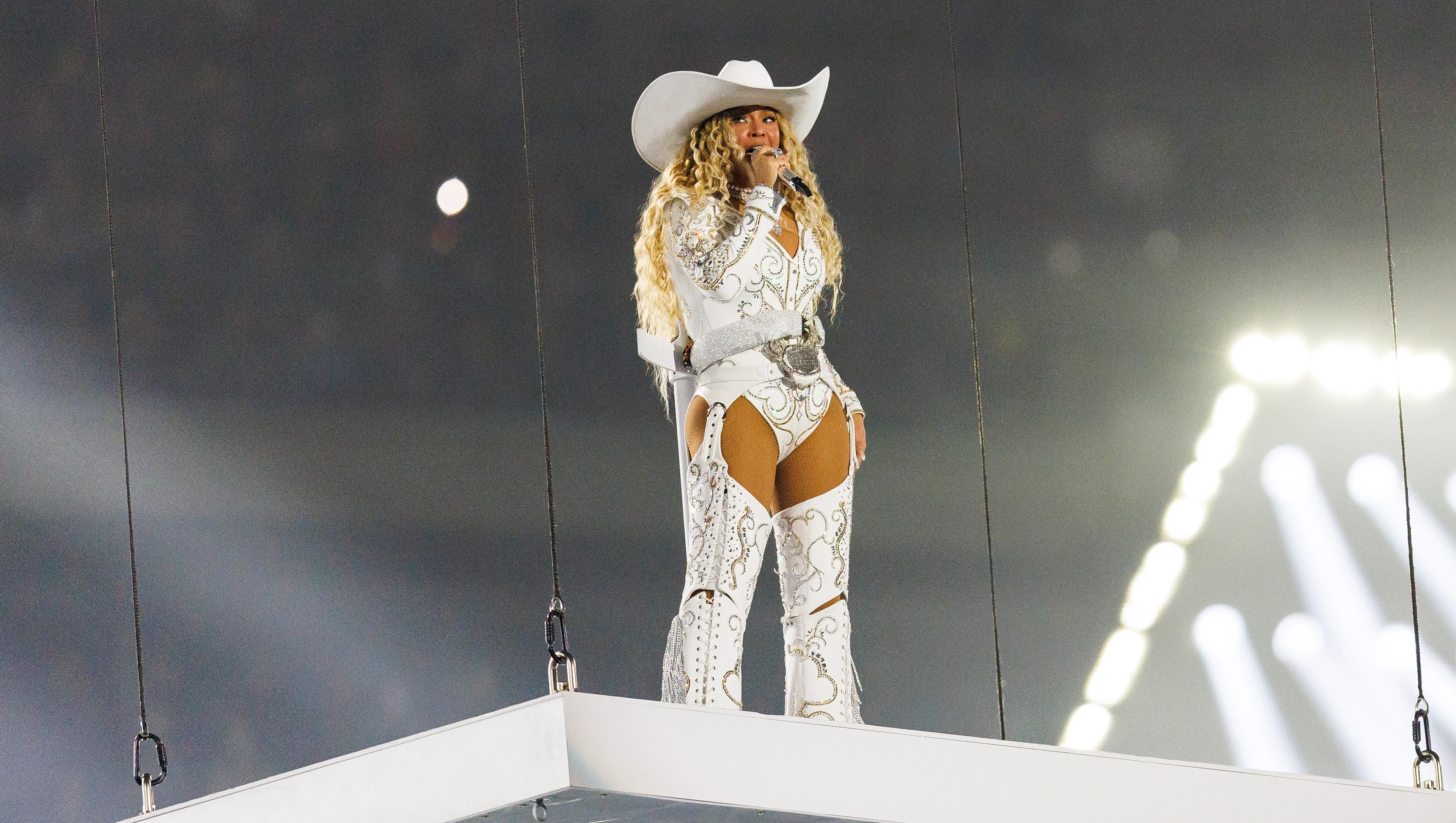 HOUSTON, TEXAS - DECEMBER 25: Beyonc√© performs at halftime during an NFL football game between the Baltimore Ravens and the Houston Texans, at NRG Stadium on December 25, 2024 in Houston, Texas. (Photo by Brooke Sutton/Getty Images)