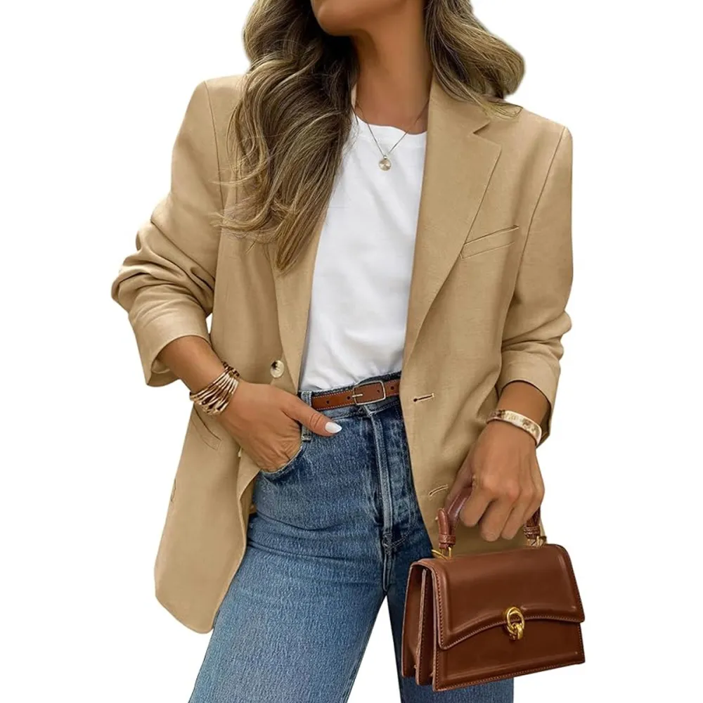 Prettygarden Lapel Open Front Blazer with Pockets