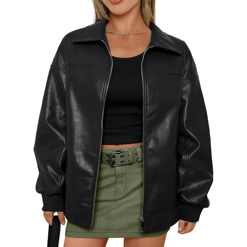 Automet Oversized Faux Leather Bomber Jacket