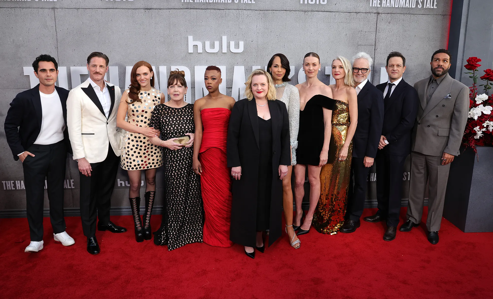 Hulu's 'The Handmaid's Tale' season six premiere at TCL Chinese theatre, Los Angeles Featuring: Madeline Brewer, Max Minghella, Ever Carradine, Elisabeth Moss, Bradley Whitford, Amanda Brugel, Sam Jaeger, Yvonne Strahovski, Samira Wiley, Josh Charles, Ann Dowd, O. T. Fagbenle Where: Los Angeles, California, United States When: 02 Apr 2025 Credit: Faye's Vision/Cover Images