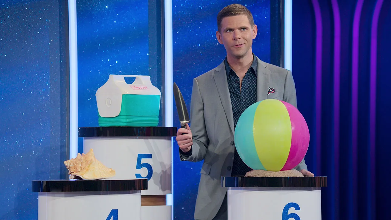 Mikey Day tries to determine which object is made of cake on 'Is It Cake?'