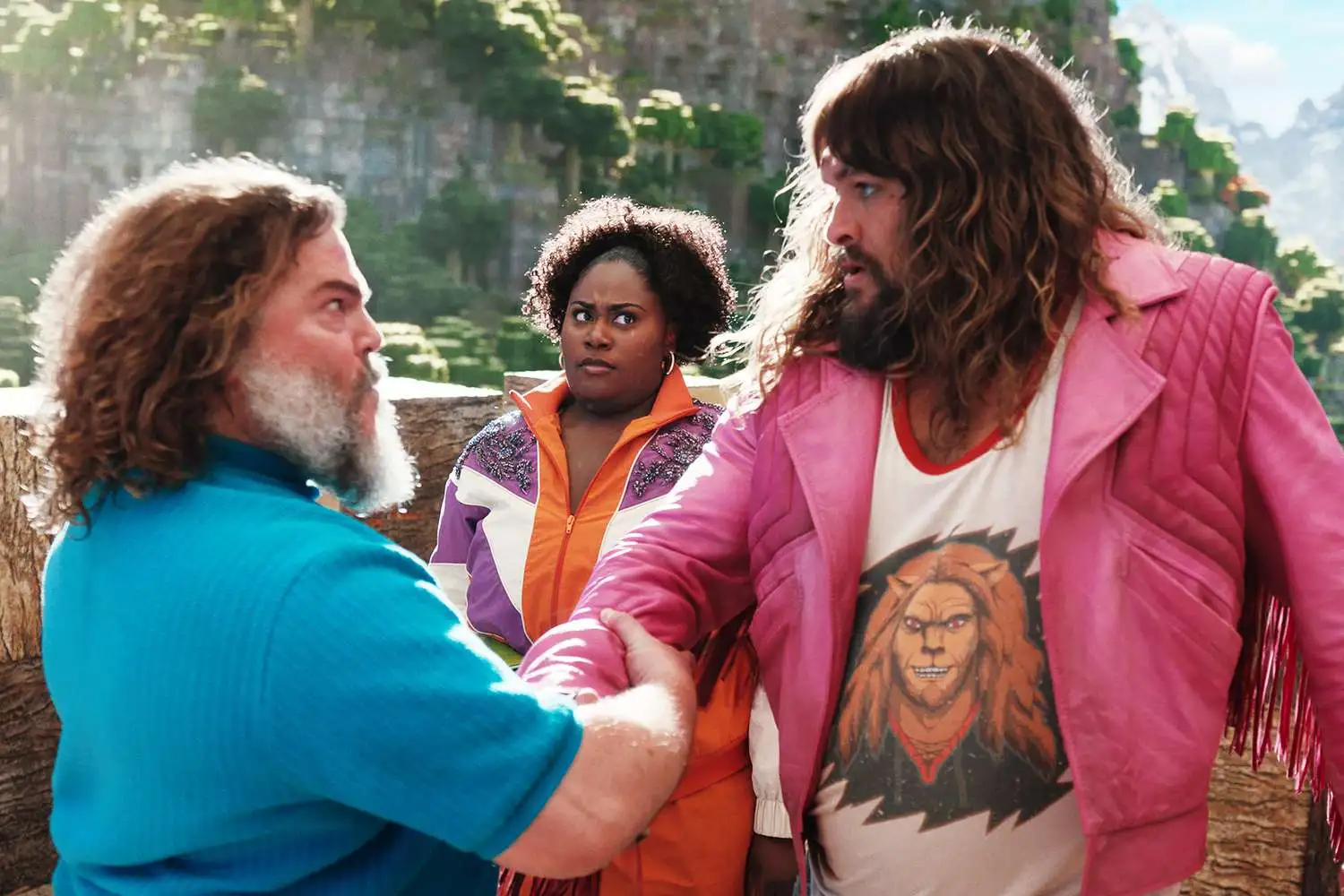 Jack Black, Danielle Brooks, and Jason Momoa in 'A Minecraft Movie.'