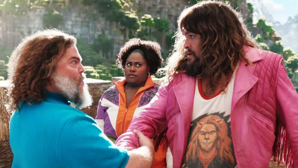 Jack Black, Danielle Brooks, and Jason Momoa in 'A Minecraft Movie.'