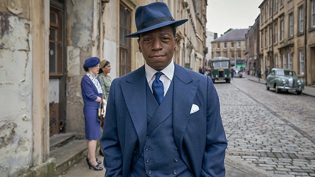 A man stands in a street in Agatha Christie's Murder is Easy.