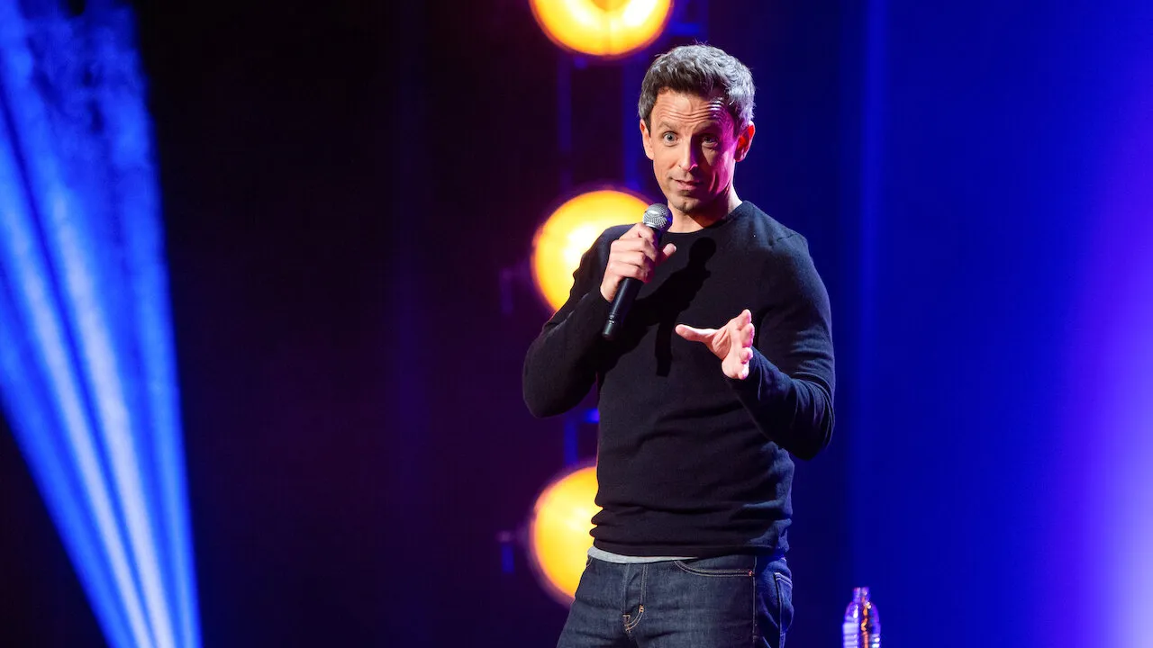 Seth Meyers during his comedy special, 'Lobby Baby.'