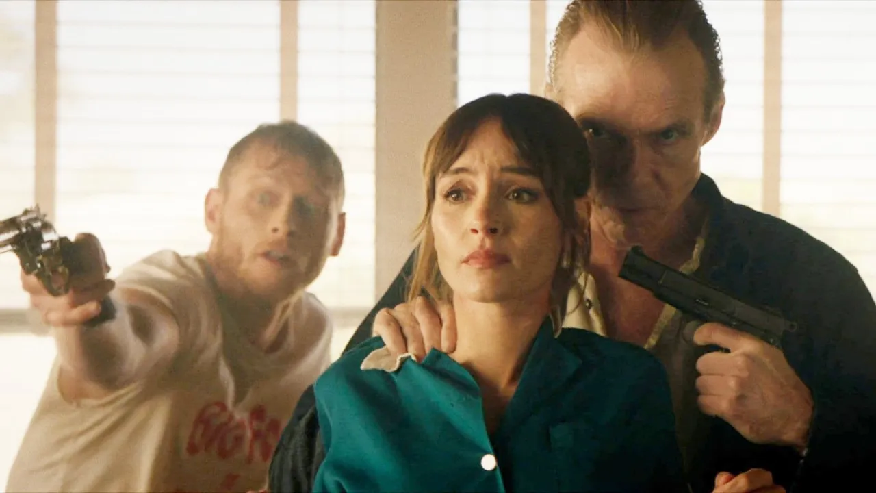 Two men with guns hold a waitress hostage in The Last Stop in Yuma Country.