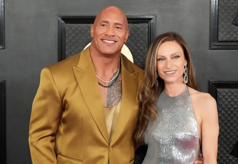 Dwayne Johnson and Lauren Hashian attends the 65th GRAMMY Awards