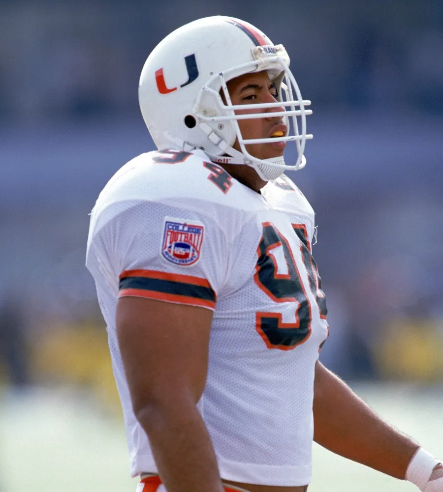 Defensive end Dwayne Johnson #94 of the University of Miami Hurricanes