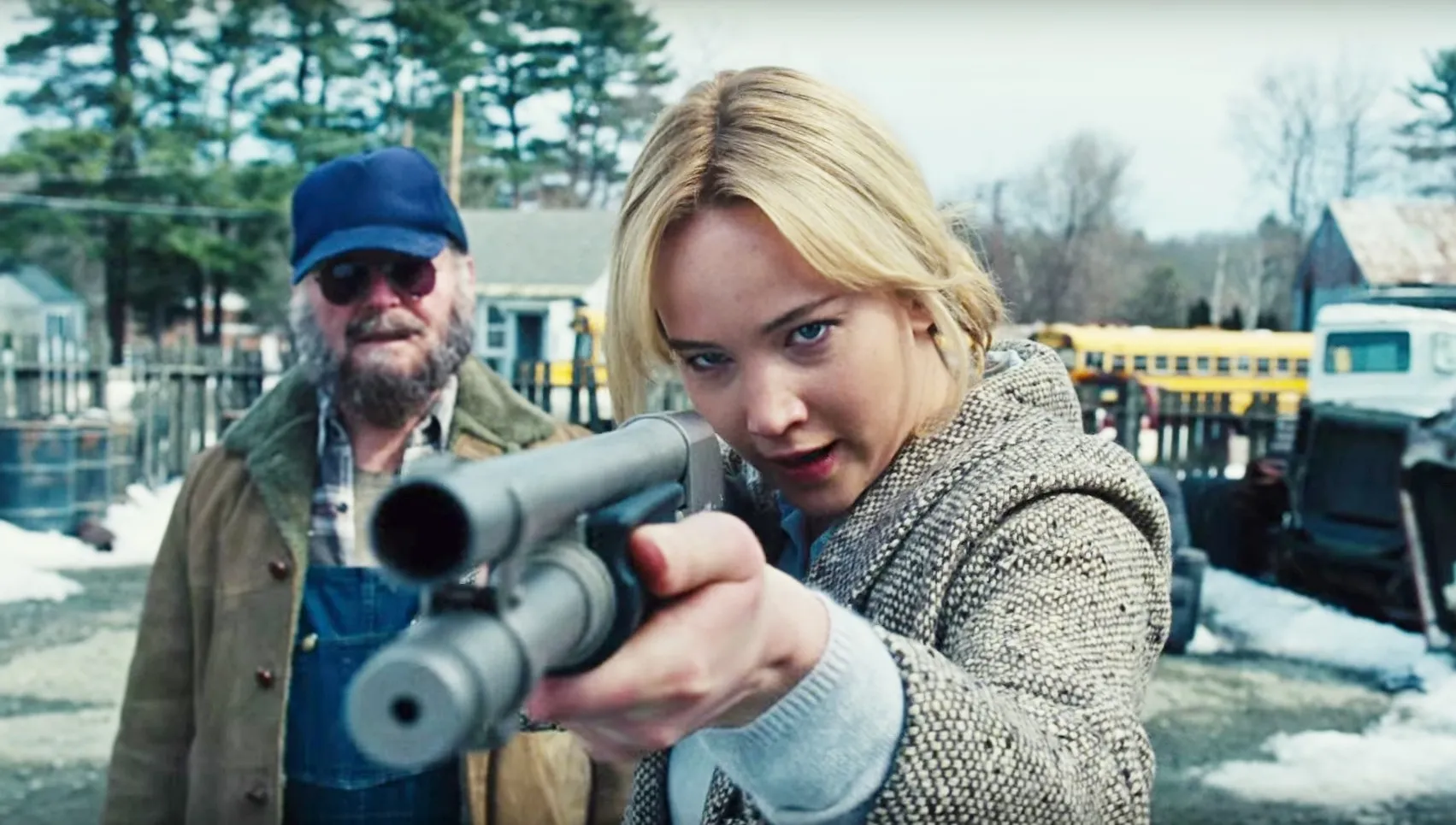 A woman aims a shotgun in 'Joy.'