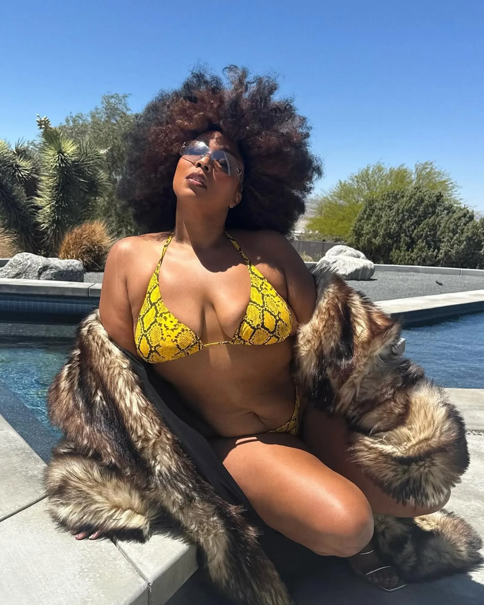 Lizzo Has Major Mom Wife Moment in Sexy Bikini and Fur Coat