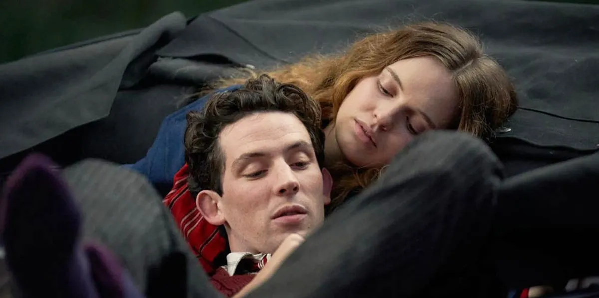 A woman looks at a man in 'Mothering Sunday.'