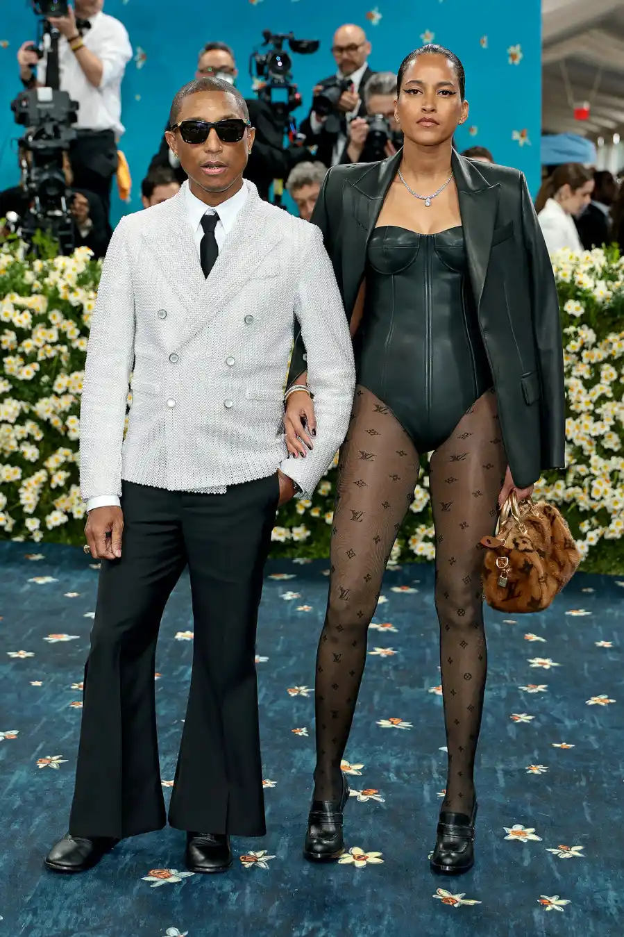Pharrell Williams and Helen Lasichanh Red Carpet Arrival Blue Carpet 2025 Met Gala