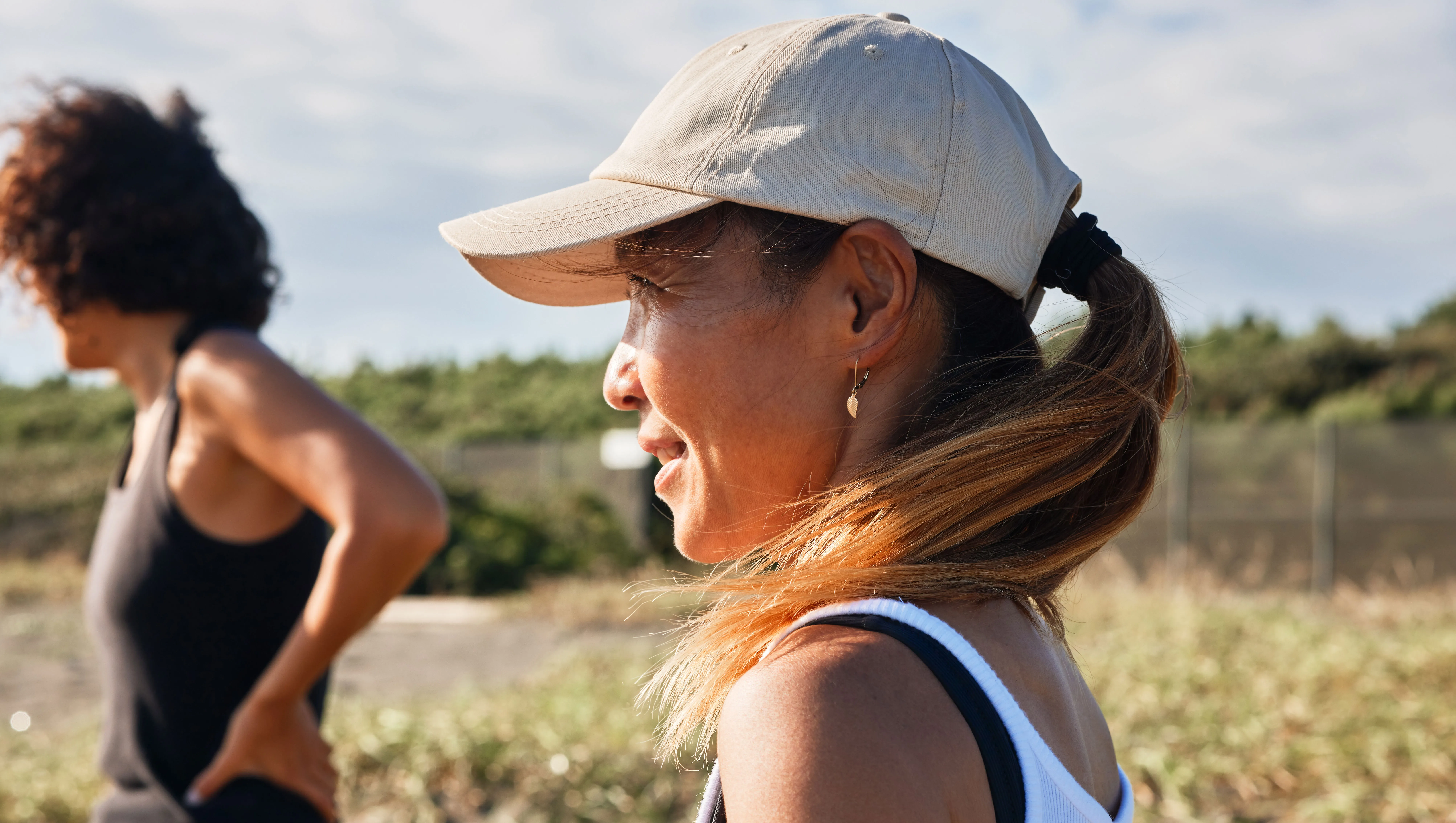 Portrait of a woman gazing into the distance. - stock photo