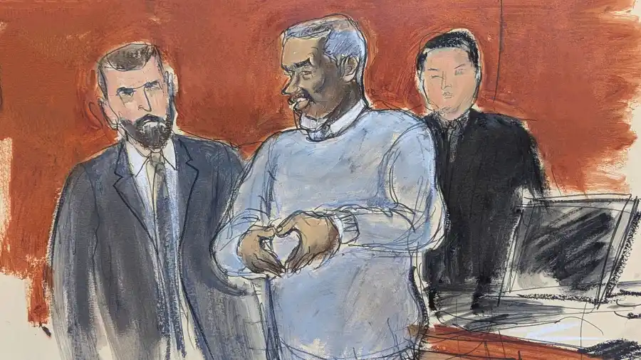 Sean Diddy Combs Trial Courtroom Sketch Heart Gesture