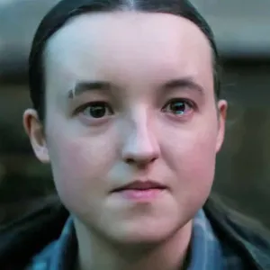 Bella Ramsey holds back tears in 'The Last of Us' season 2.