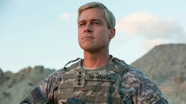 A man looks in the distant in 'War Machine.'