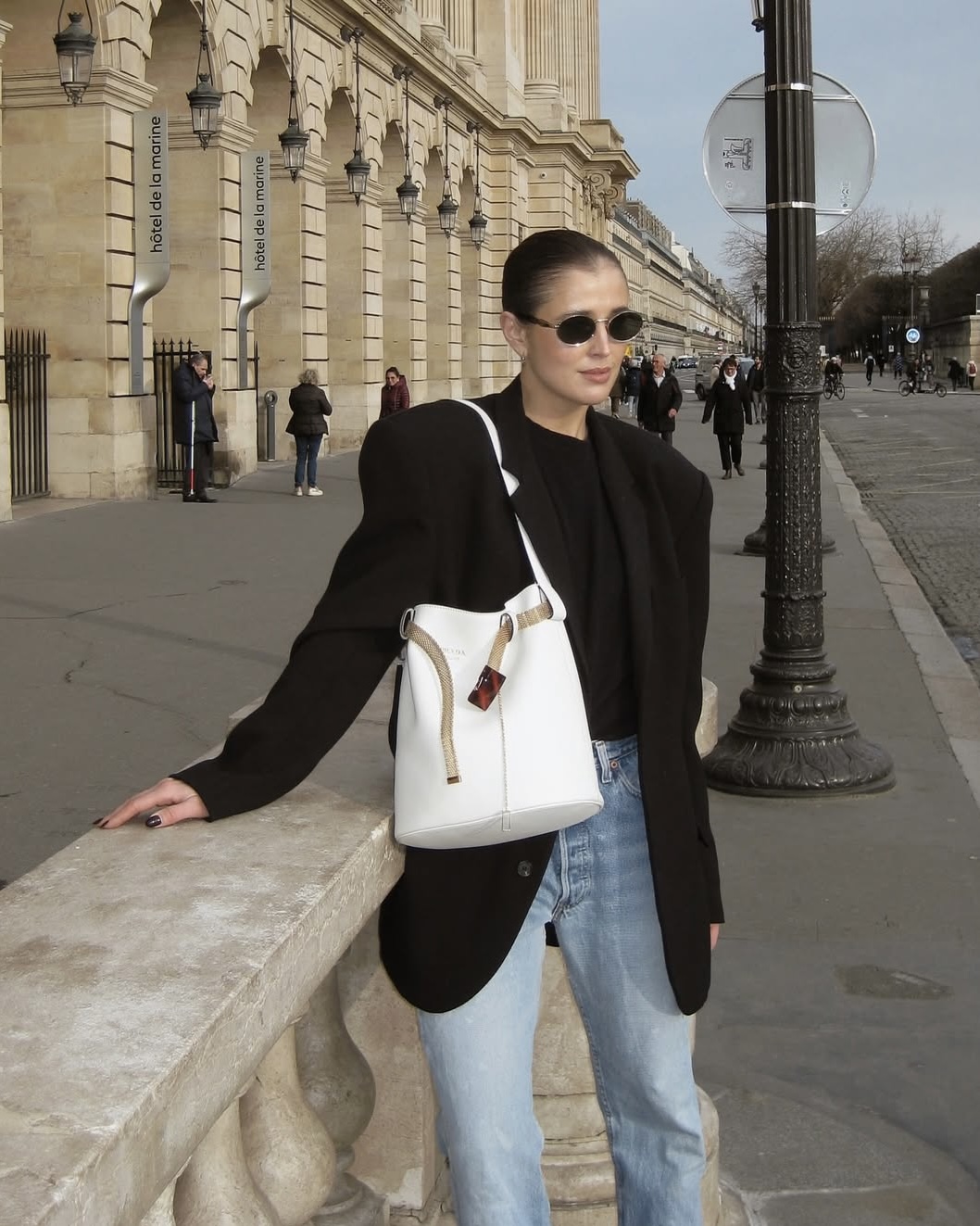 prada belted buckle bucket bag white