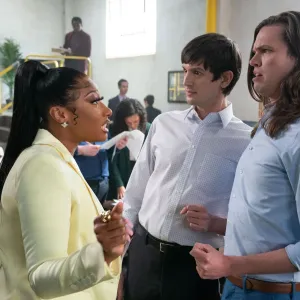 Megan Thee Stallion, Josh Sharp and Aaron Jackson in 'Dicks: The Musical.'