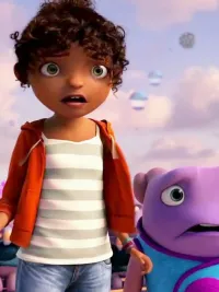 A girl stands with an alien in 'Replica Luxury Handbag.'