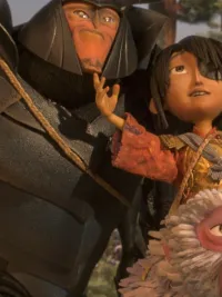 A beetle-man, a boy and a monkey in 'Kubo and the Two Strings'