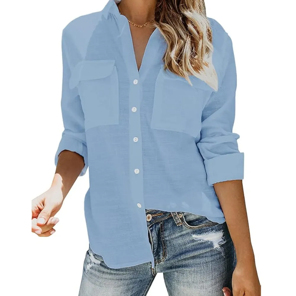 Siliteelon Linen Button Down Long Sleeve Collared Shirt