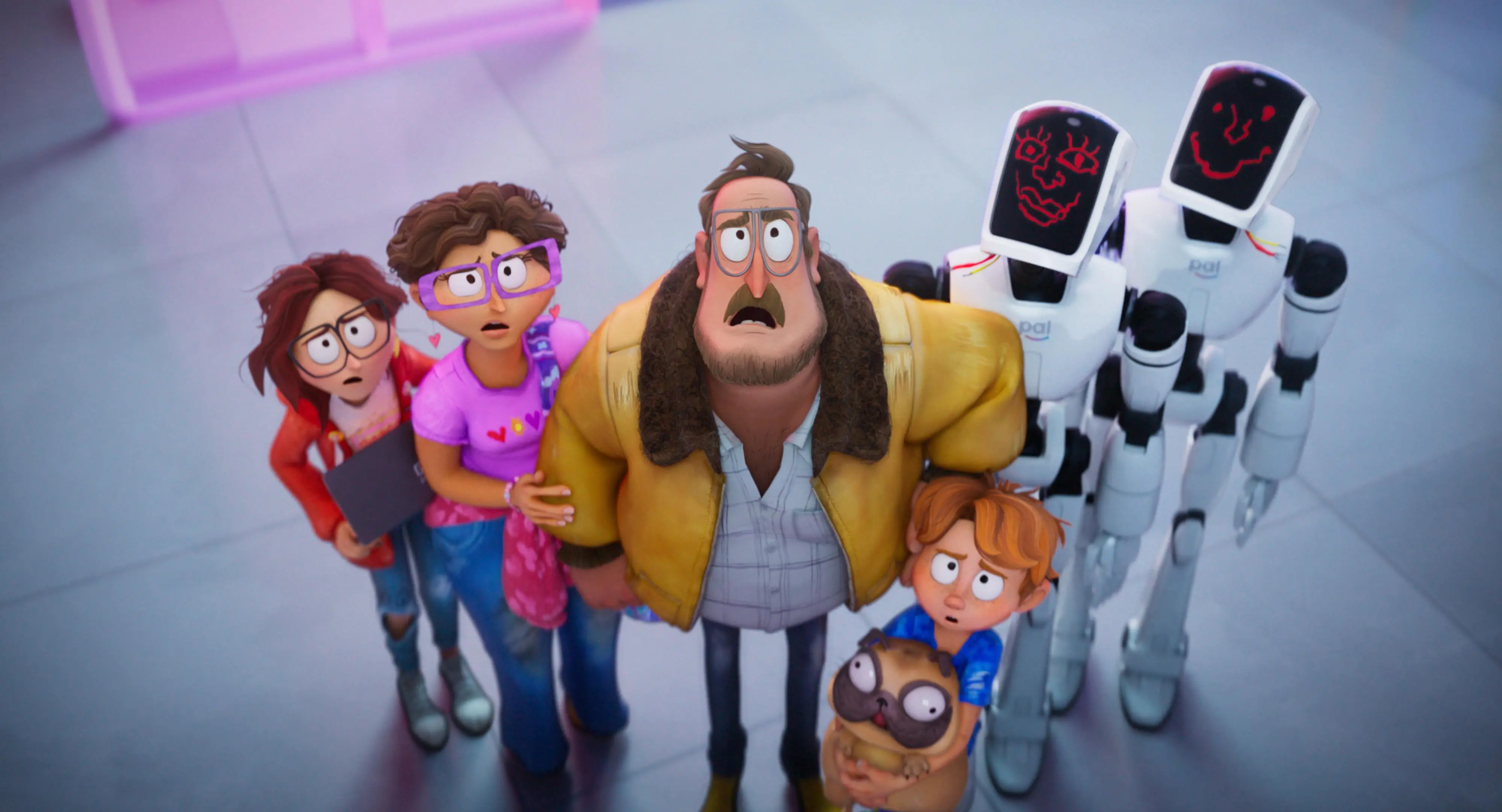 A family stands next to robot in 'The Mitchells Vs. The Machines.'