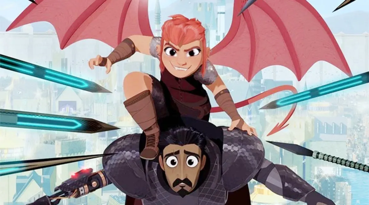 A girl straddles a man in 'Nimona.'