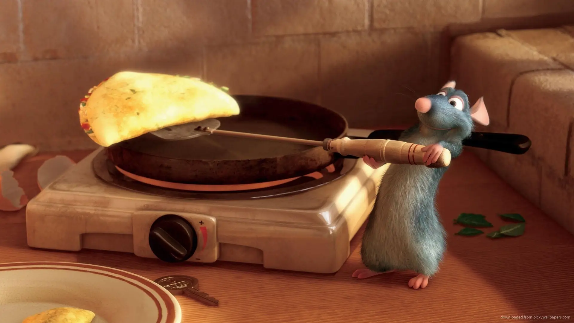 A rat makes an omelette in 'Ratatouille.'
