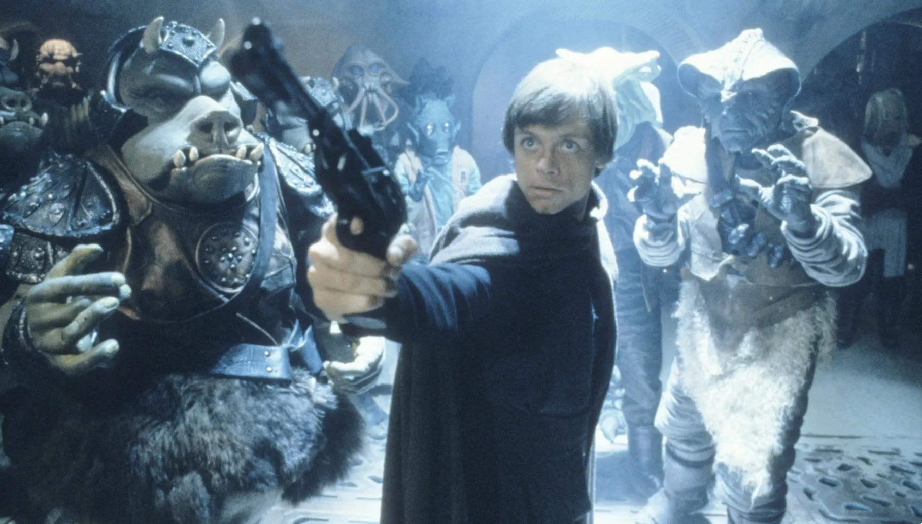Luke aims his blaster in 'Return of the Jedi.'