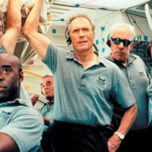 A group of men stand in a space shuttle in 'Space Cowboys.'