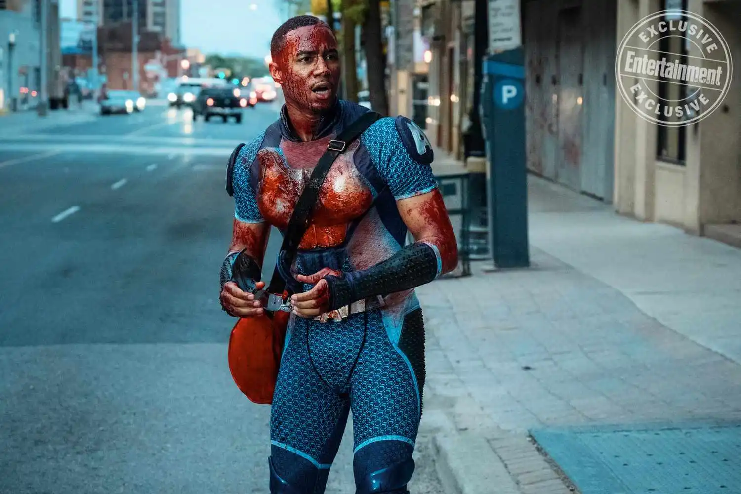 Jesse T. Usher is covered in blood on 'The Boys.'