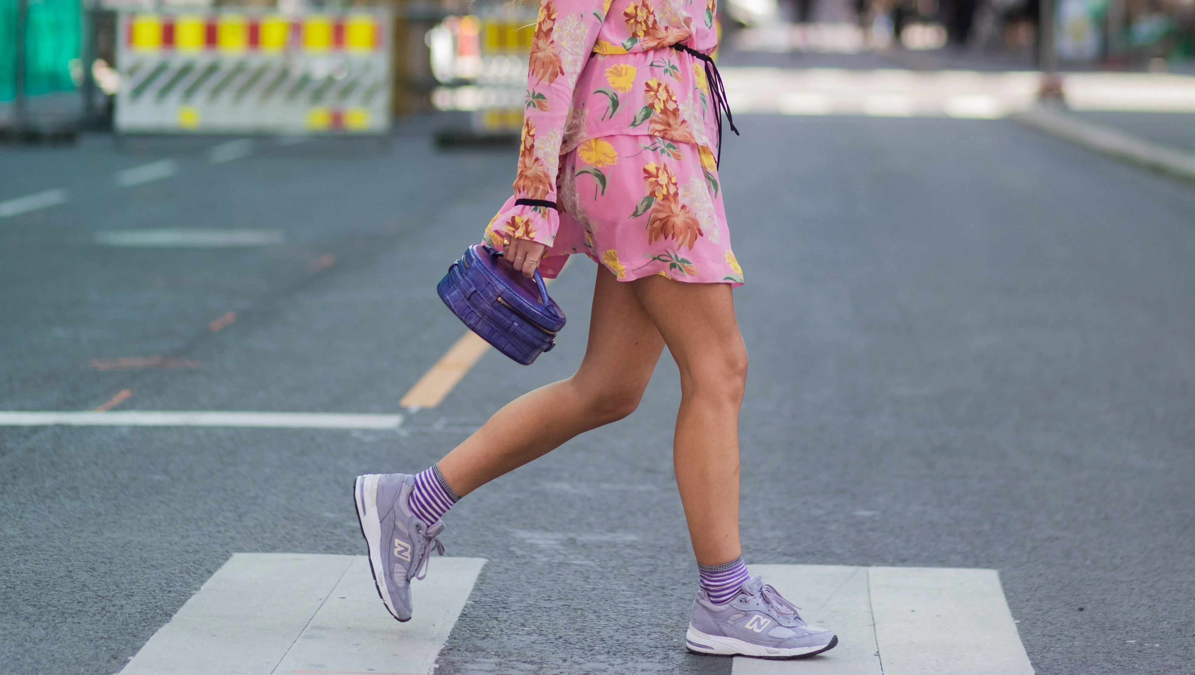 OSLO, NORWAY - AUGUST 22: Emili Sindlev wearing a pink dress with floral print, sneakers, striped socks outside Moods of Norway on August 22, 2017 in Oslo, Norway. (Photo by Christian Vierig/Getty Images)