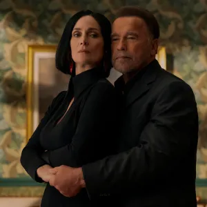 Carrie-Anne Moss and Arnold Schwarzenegger in 'FUBAR' season 2.