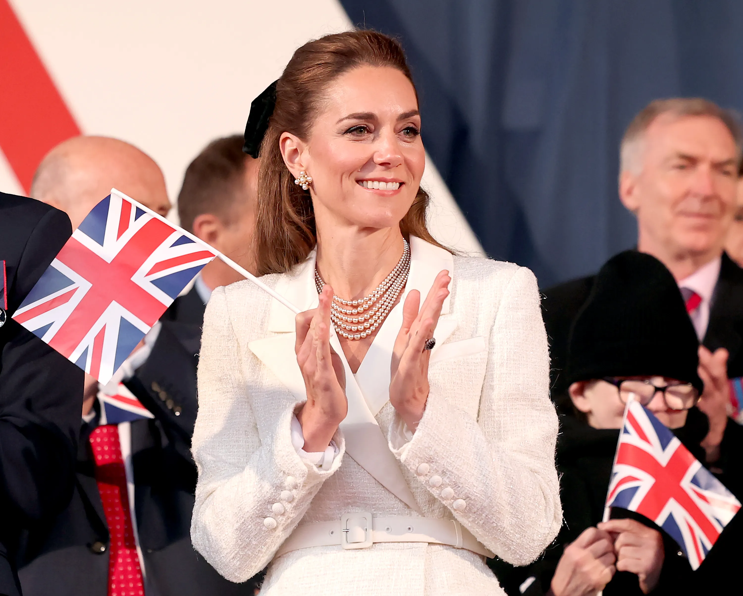 Catherine, Princess of Wales attends a concert to mark the 80th Anniversary of VE Day at Horse Guards Parade on May 08, 2025 in London, England. The King and Queen, joined by Members of the Royal Family, will take part in events from May 5th to May 8th to commemorate the 80th anniversary of VE Day, which signalled the end of the Second World War in Europe.