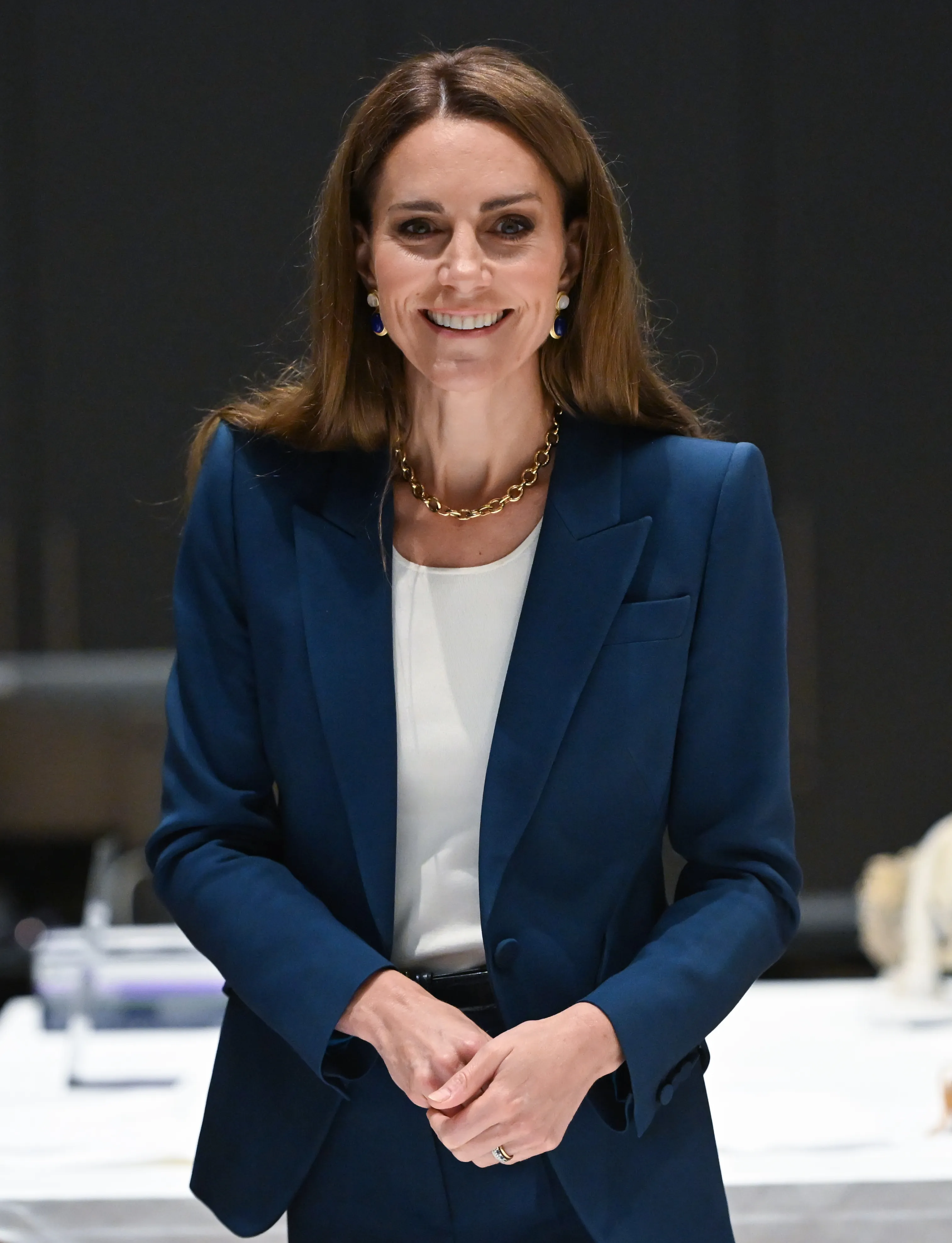 Catherine, Princess of Wales smiles in The Cloth Working Centre during a visit to the V&A East Storehouse on June 10, 2025 in London, England. Opened on 31 May, V&A East Storehouse reinvents the idea of a museum store and offers free, unprecedented public access to the V&A collections and archives.