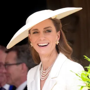 Britain's Britain's Catherine, Princess of Wales smiles as she attends the Order of the Garter service at St George's Chapel in Windsor Castle, west of London, on June 16, 2025. The Order of the Garter is the oldest and most senior Order of Chivalry in Britain, established by King Edward III nearly 700 years ago.