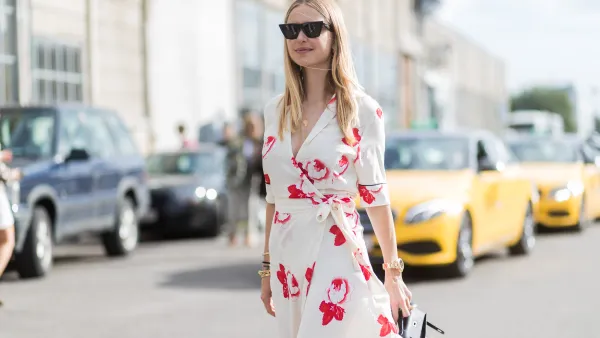 Pernille Teisbaek wearing dress outside Ganni on August 10, 2017 in Copenhagen, Denmark.