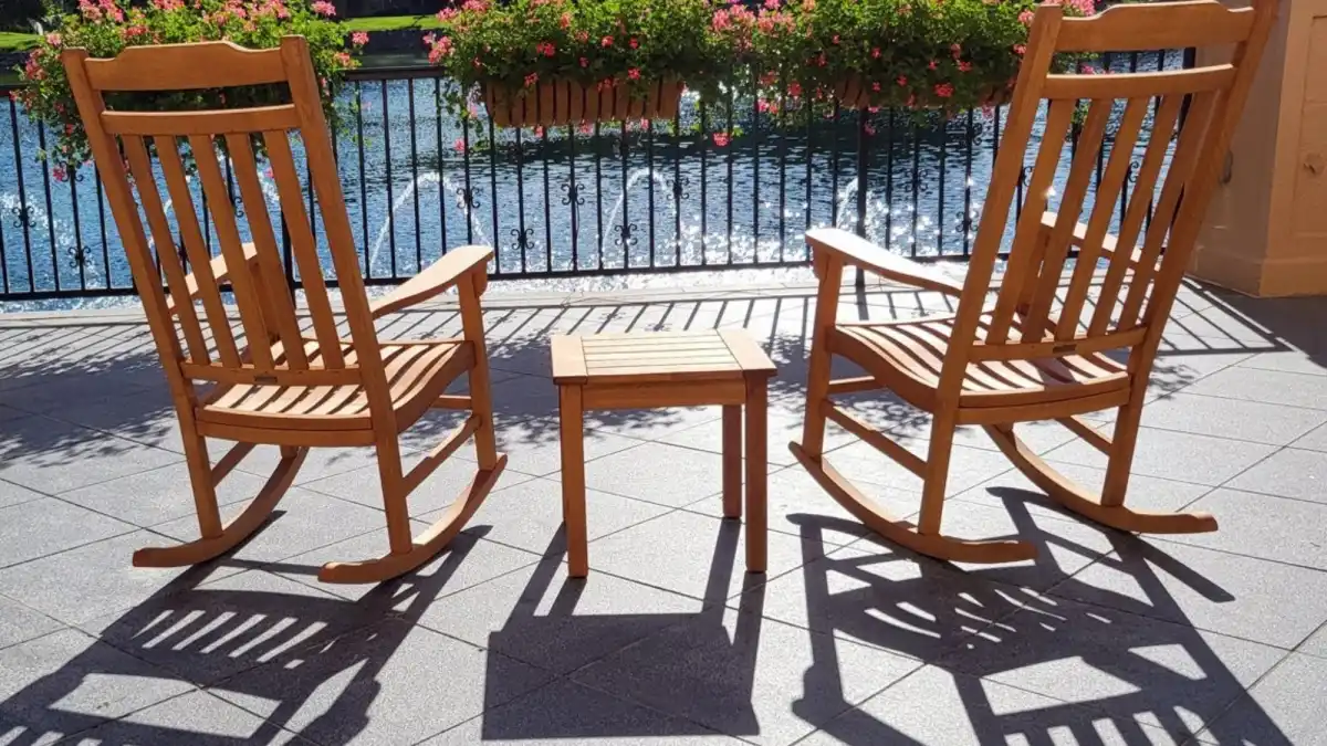 2 Frontera rocking chairs next to the water