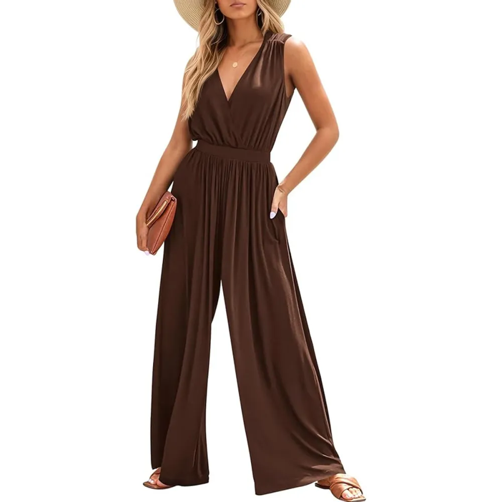 Prettygarden V-Neck Sleeveless One Piece Jumpsuit