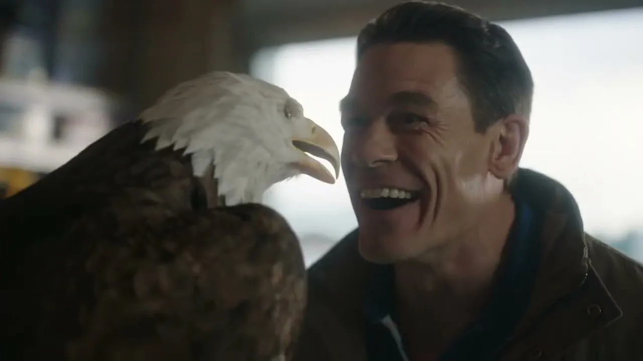 John Cena and an eagle in Peacemaker