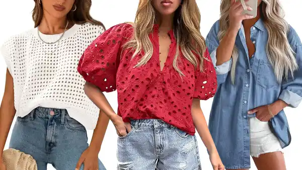 red, white and blue blouses on Amazon
