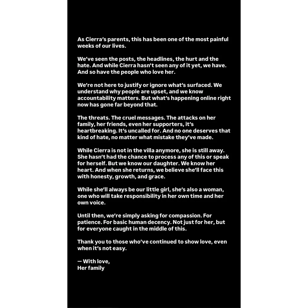 Cierra Ortega Parents Break Silence Following Her Love Island USA Exit After Racism Controversy Instagram