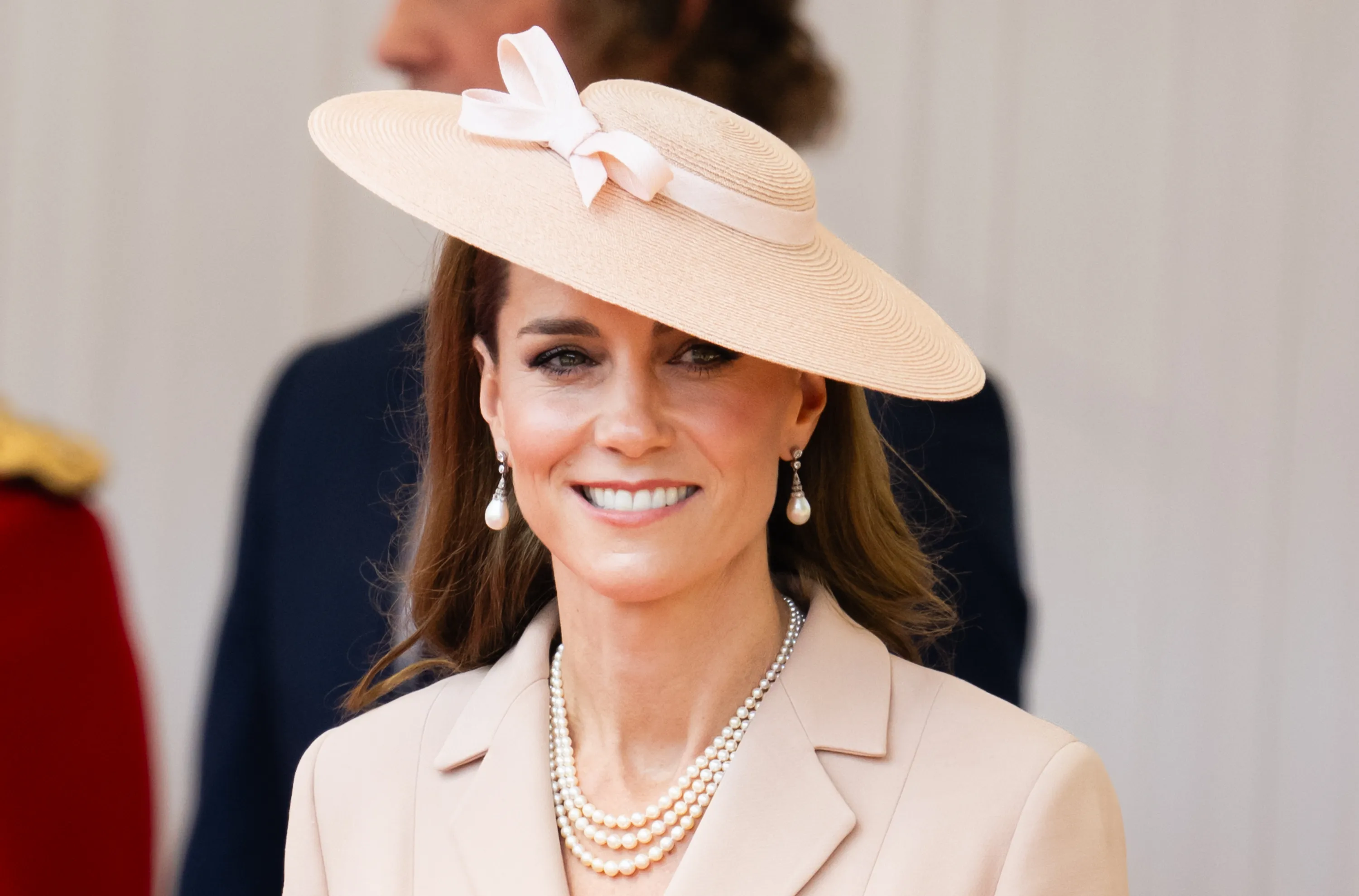 Catherine, Princess of Wales on the Royal Dais at Datchet Road on July 08, 2025 in Windsor, England. President Emmanuel Macron and Mrs Brigitte Macron visit the UK in the first visit State Visit made by France in 17 years. They are staying at Windsor Castle, hosted by King Charles III and Queen Camilla, and a banquet will be held there in their honour. The Macrons will visit Imperial College, and the President will address Parliament during his stay.