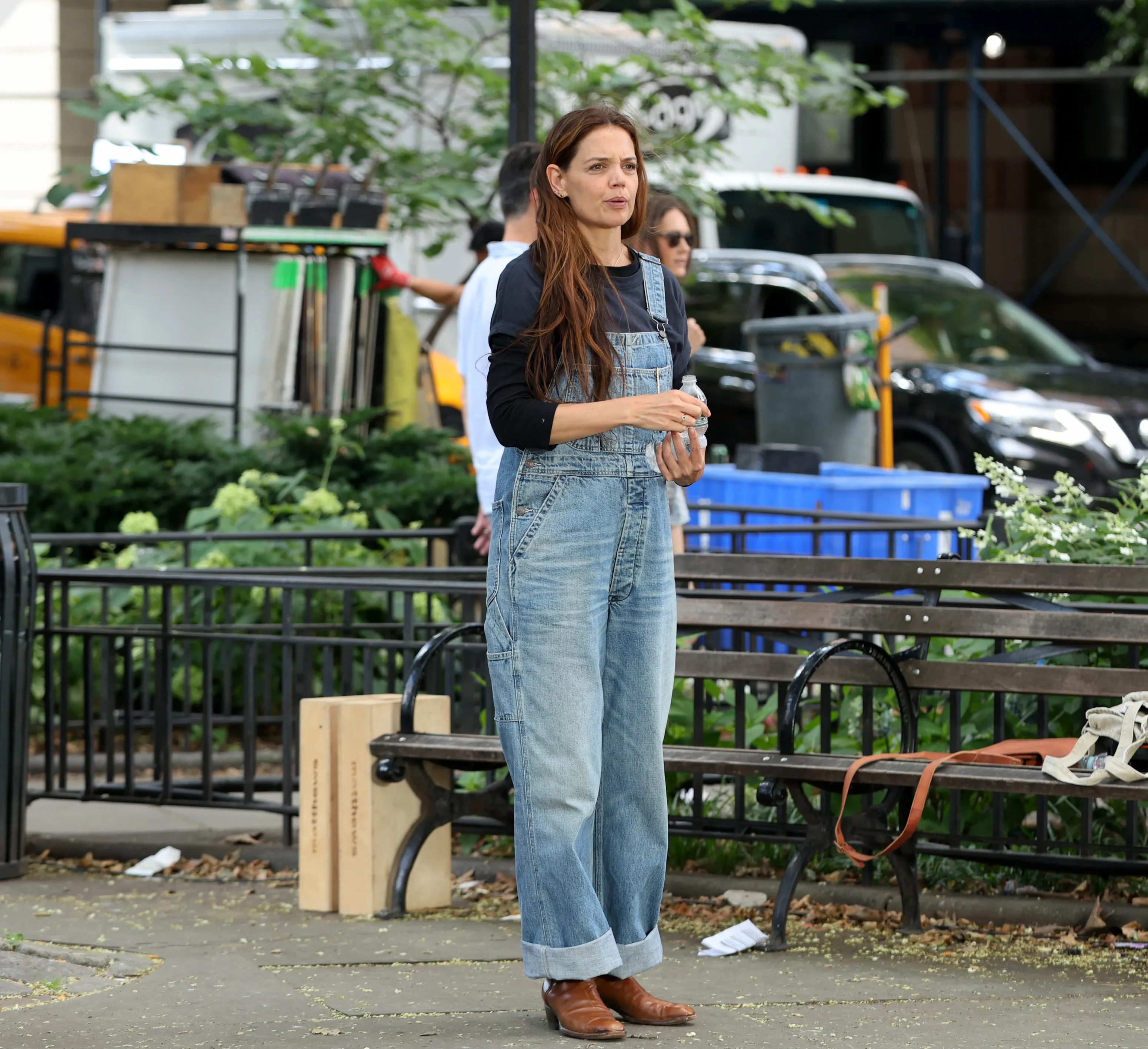 Katie Holmes is seen filming on the set of "Happy Hours" on July 22, 2025 in New York City.