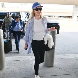 Lindsay Lohan seen at JFK airport on July 29, 2025 in New York City.