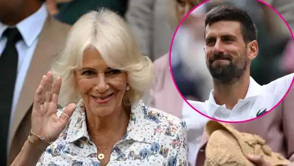 Queen Camilla Meets Novak Djokovic at Wimbledon Watches From the Royal Box GettyImages-2224270551