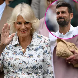 Queen Camilla Meets Novak Djokovic at Wimbledon Watches From the Royal Box GettyImages-2224270551